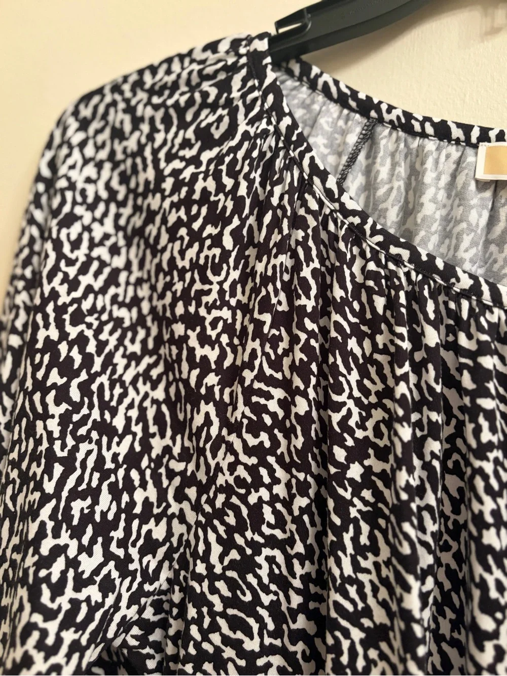 Michael Kors Black and White Printed Bell-Sleeve Blouse